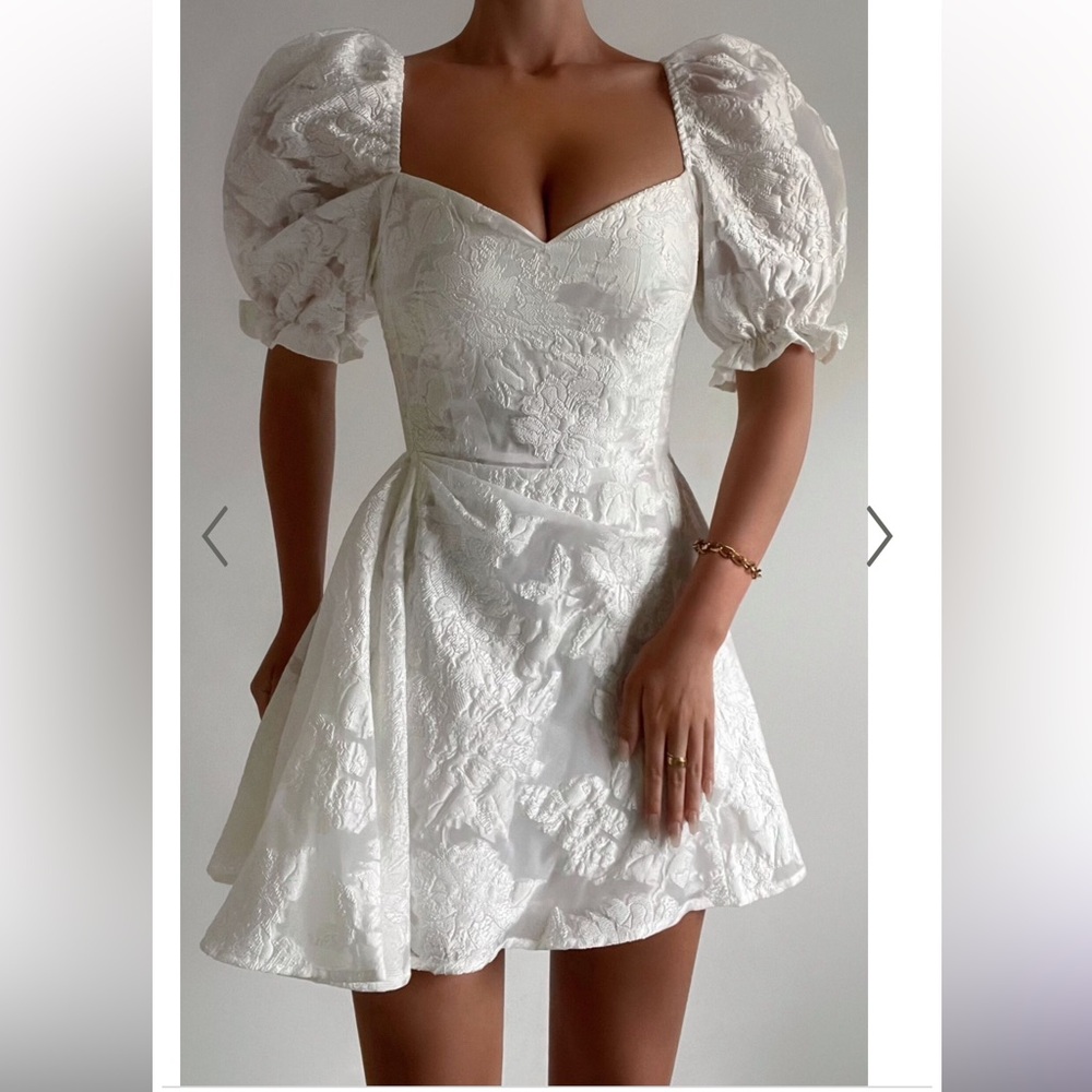 SHOWPO - PUFF SLEEVE FIT AND FLARE DRESS IN WHITE